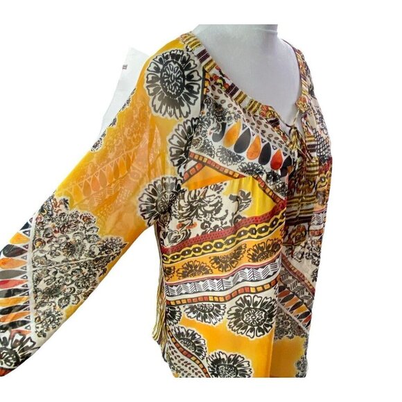 FIG & FLOWER Anthropologie Pullover V Neck Blouse Multicolor Orange L 81-14 - Picture 8 of 14